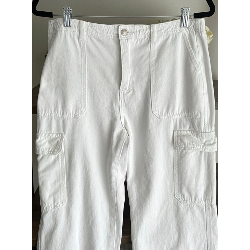 TALULAH Women's 100% Cotton White Cargo Pants, Large - Picture 2 of 12